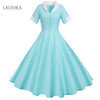 Elegant Fashion Office Dresses For Ladies 2022 New Short Sleeve Notched Retro Party Vintage Beading Womens Summer Dress Pink