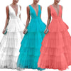 Women Dress Deep V Neck Sleeveless Party Ruffles High Waist Temperament Maxi Dresses