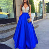 Women's Sequined Long Splice Wedding Party Dress Sleeveless V-neck Blue A-line Elegant Chiffon Dresses Bridesmaid Dinner