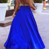 Women's Sequined Long Splice Wedding Party Dress Sleeveless V-neck Blue A-line Elegant Chiffon Dresses Bridesmaid Dinner