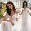 Bohemian Spaghetti Strap Wedding Lace Dress Design Short Ruffles Bridal A Line See-Through Gown