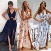 Summer Women's Hot Sale V-neck Sexy Chiffon Side Open Beach Style Printed Dress