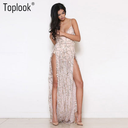 Sequin Fringed Party Women Sexy Slit Dating Perspective Halter Evening Long Dress