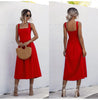 Women Long Dress Summer Sexy Casual Ruched Slip Midi Sundresses