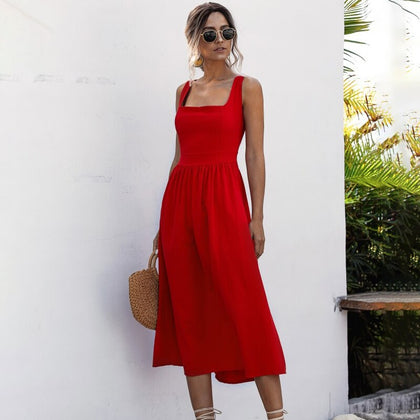 Women Long Dress Summer Sexy Casual Ruched Slip Midi Sundresses