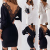 Flared Sleeved Sweater V-Neck Warm Open-Back Lace Dress Sweatshirt Casual Party Women Dresses