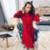 Women Vintage Sashes Satin A-line Dress Lantern Sleeve O Neck Solid Elegant Casual Party 2022 Summer OL New Fashion