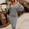 Sexy V Neck Women Bodycon Package Party Dress Stripe Plaid Print