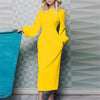 2022 New Arrival High Quality Elegant Office Dress Women O Neck Lantern Sleeve Fashion Slim Ladies Casual Dresses
