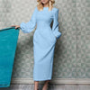 2022 New Arrival High Quality Elegant Office Dress Women O Neck Lantern Sleeve Fashion Slim Ladies Casual Dresses