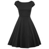 Hepburn Vintage Series  Dress Spring And Summer Round Neck Pure Color Design Elastic Sleeve Corset Women Retro Dress