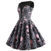 Halloween Skulls Flower Printed High Waisted Retro Dress