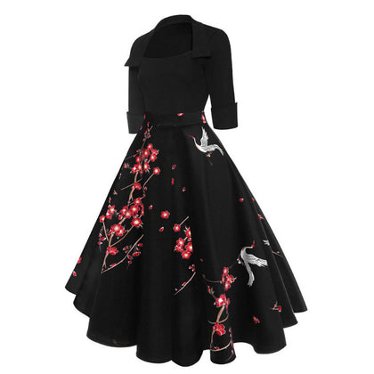Blossom Printed Vintage Swing Dress