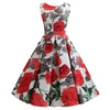 Women Vintage Butterfly Print Dress Round Neck Sleeveless Swing Floral Party Prom  Dress