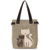 Cute Cat Print Beaded Zippered Canvas Handbag for Ladies