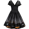 Halloween Lace Panel Pumpkin Print  Mid-length Dress