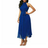 Plus Size Womens Summer Solid Color Pleated Chiffon Sleeveless Dress
