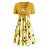 Knotted Top and Sunflower Overlap Dress Set