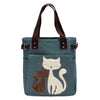 Cute Cat Print Beaded Zippered Canvas Handbag for Ladies