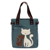 Cute Cat Print Beaded Zippered Canvas Handbag for Ladies