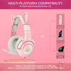 Pink Gaming Headset K9 with 7.1 Virtual Surround Sound and Removable Cat Ear for PS4, PC, Computer, Noise Canceling Retractable Microphone