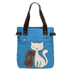 Cute Cat Print Beaded Zippered Canvas Handbag for Ladies