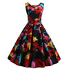 Women Vintage Butterfly Print Dress Round Neck Sleeveless Swing Floral Party Prom  Dress