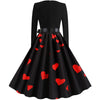 V-Neck Long Sleeve Printed Valentines Day Heart Dress