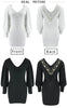 Flared Sleeved Sweater V-Neck Warm Open-Back Lace Dress Sweatshirt Casual Party Women Dresses