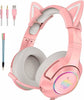 Pink Gaming Headset K9 with 7.1 Virtual Surround Sound and Removable Cat Ear for PS4, PC, Computer, Noise Canceling Retractable Microphone