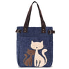 Cute Cat Print Beaded Zippered Canvas Handbag for Ladies