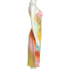 New Multicolor Print Midi Dress V-Neck Spaghetti Sleeveless Slim Stretch Bodycon Streetwear