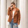 Women's Fashion Long Sleeve Lapel Zip Up Faux Shearling Slim Cut Short Plush Coat Jacket with Pockets Warm Winter
