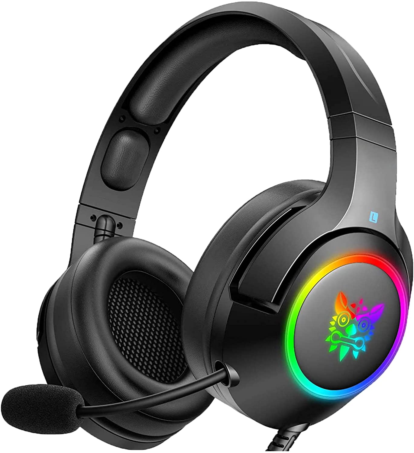 Gaming Headset PC Headphones Over-Ear with Microphone 3.5mm Audio Jack RGB LED Lights for PS4 PS5 Xbox One Computer, Applicable Various Head Types (Adapter Not Included)