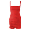 Ruffled Dress Women Sexy Spaghetti Strap Folds Mini Female Party Dresses