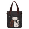 Cute Cat Print Beaded Zippered Canvas Handbag for Ladies