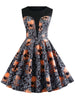 Halloween Skulls Flower Printed High Waisted Retro Dress