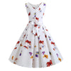 Women Vintage Butterfly Print Dress Round Neck Sleeveless Swing Floral Party Prom  Dress