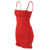 Ruffled Dress Women Sexy Spaghetti Strap Folds Mini Female Party Dresses