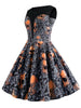 Halloween Skulls Flower Printed High Waisted Retro Dress