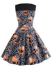 Halloween Skulls Flower Printed High Waisted Retro Dress