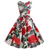 Women Vintage Butterfly Print Dress Round Neck Sleeveless Swing Floral Party Prom  Dress