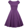 Hepburn Vintage Series  Dress Spring And Summer Round Neck Pure Color Design Elastic Sleeve Corset Women Retro Dress