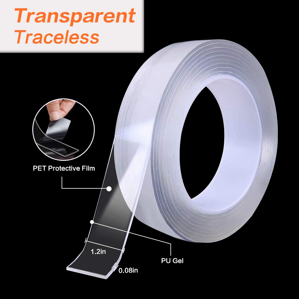 5M Double Sided Tape Heavy Duty, Nano Washable Traceless Removable Mounting Tape